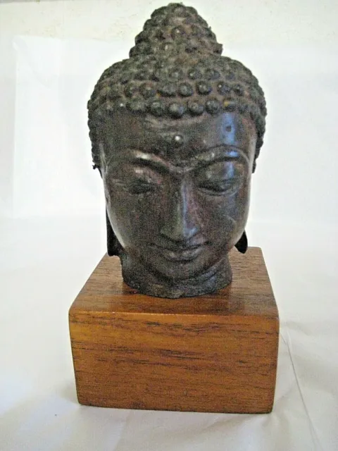 Tete de Buddha Shakyamuni Sukhothai 1400 Ad Thailand Siam Bronze Buddha Head 5"