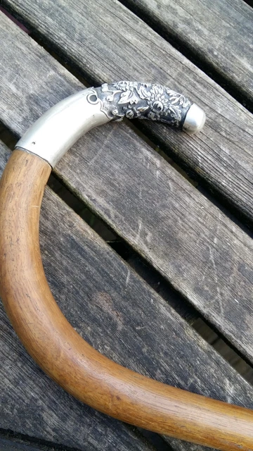 Fouet De Chasse à Cheval Ancien – Monture Argent, Manche Malacca/bois – 1893