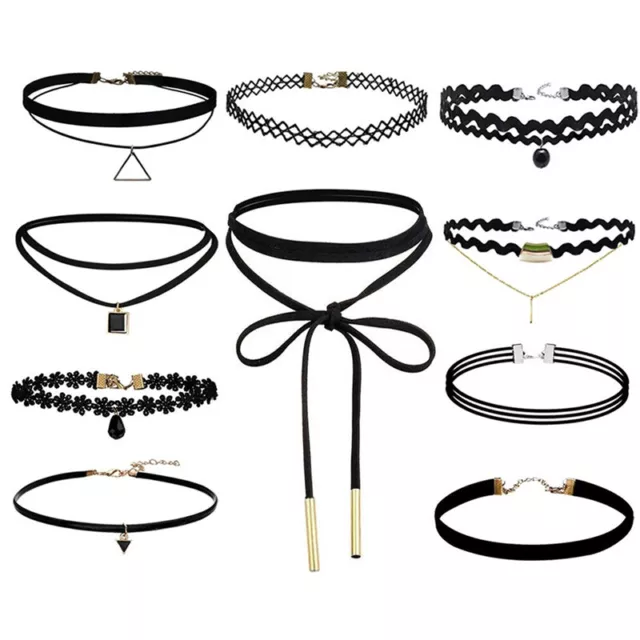 10 Pezzi Collana Choker Nera Classica Velluto Stretch Tatuaggio Gotico SN❤