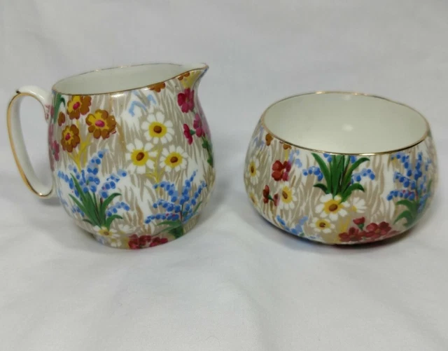Vtg Atlas China Stoke on Trent Grimwades MARGUERITE Open Sugar Bowl and creamer