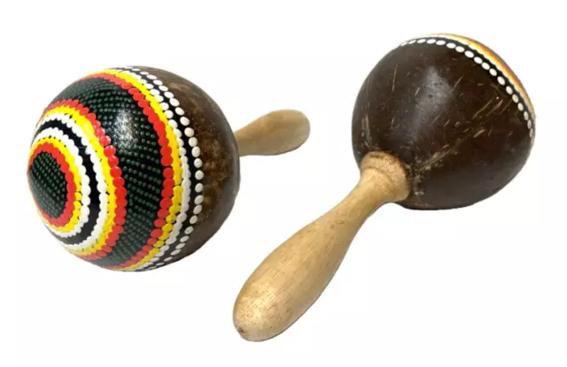 Maracas Dot Dipinto Design Strumento Musicale a Percussione Legno Intagliato a Mano