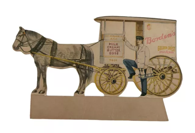 Bordens Golden Crest Milk Die Cut Horse Drawn Wagon Delivery Man P676