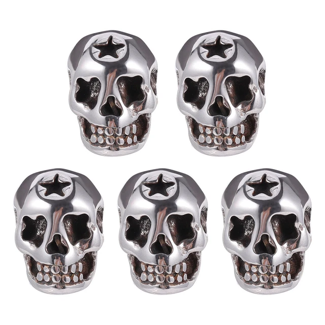 5 Pcs Jewelry Making Beads Stainless Steel DIY Skull Keychain Necklace Big Hole