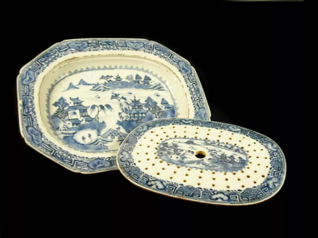 Grande Plano Octogonal Con Hijo Escurridor Azul/Blanco China XVIII Gran Plato