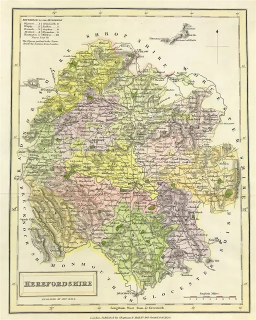 Herefordshire map Sidney Hall Original engraved hand colour  1830