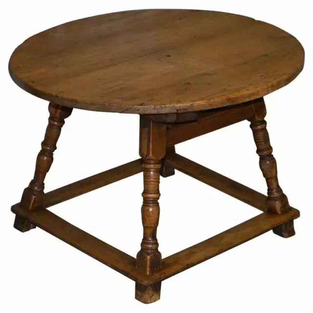 Very Rare Circa 1780 Country House Pine Round Dining Table Large Single Drawer