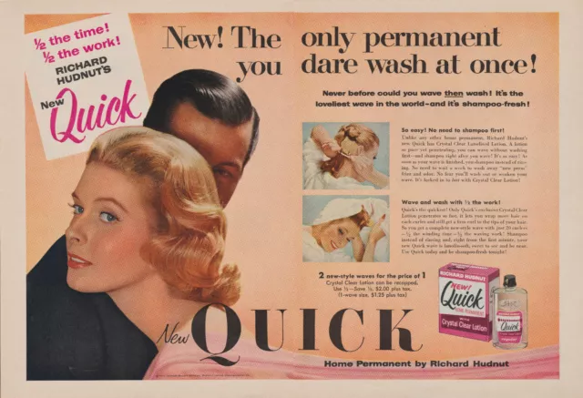 1957 Richard Hudnut's New! Quick Home Permanent - Hair Care - 2 Page Print Ad
