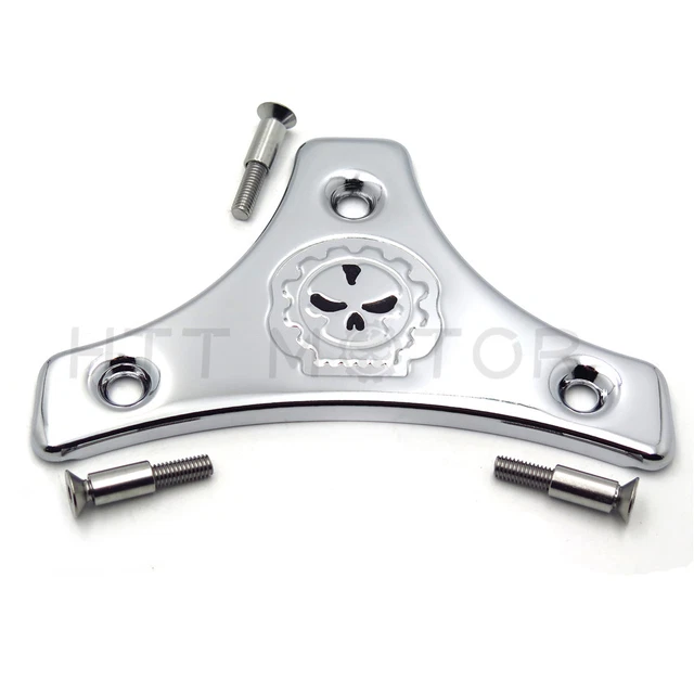 0917 CHROME SISSY Bar Backrest Pad Mount Kit w/ Skull Plate For Harley