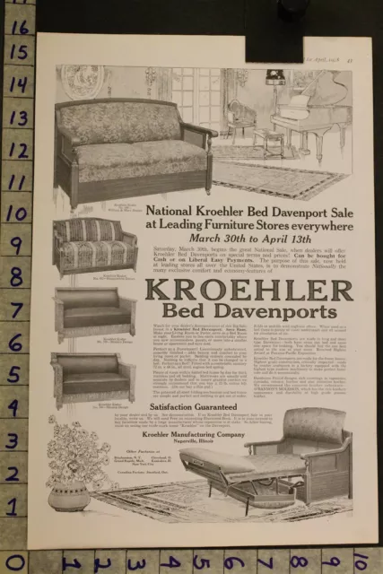 1918 Decor Furniture Bed Davenport Sofa Kroehler Naperville Living Room Ad Sr96