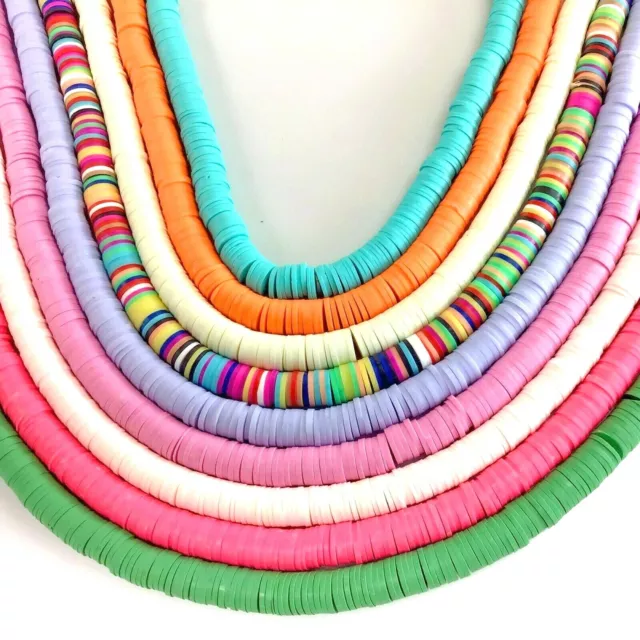 8mm Soft African Vinyl Clay Heishi Disc Beads Polymer Vinyl Tribal 15" strands