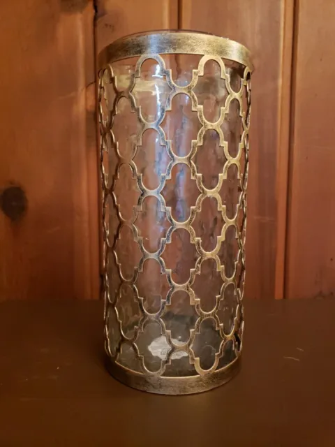 Pier 1 Decorative Brushed Bronze Colored 10.5 Inch Tall Vase With Glass Insert