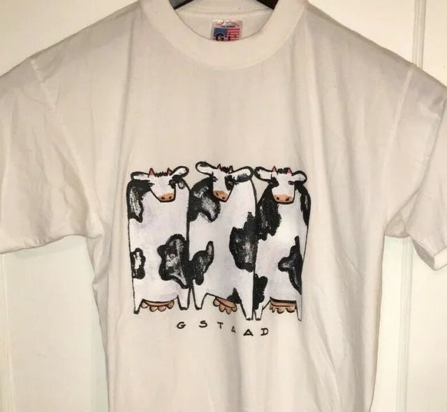 Vtg GSTAAD SWITZERLAND T SHIRT Snowboard SKI RESORT Skiing SWISS ALPS Apres 90's