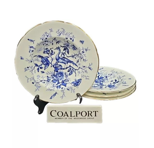 Coalport CAIRO BLUE (GOLD TRIM) Set(s) 4 Rim Soup Bowls MINT Birds Scalloped