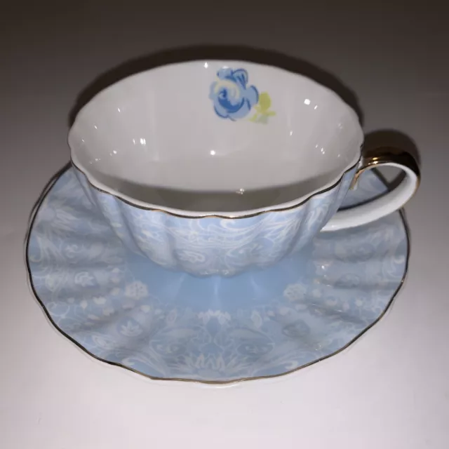 Jusalpha Vintage Blue gold rose China Teacup Saucer Set 2