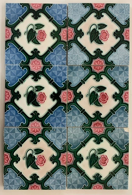 Tiles Japan 6x6 Inches Majolica Rare Antique Collectible Art Nouveau Set of 6