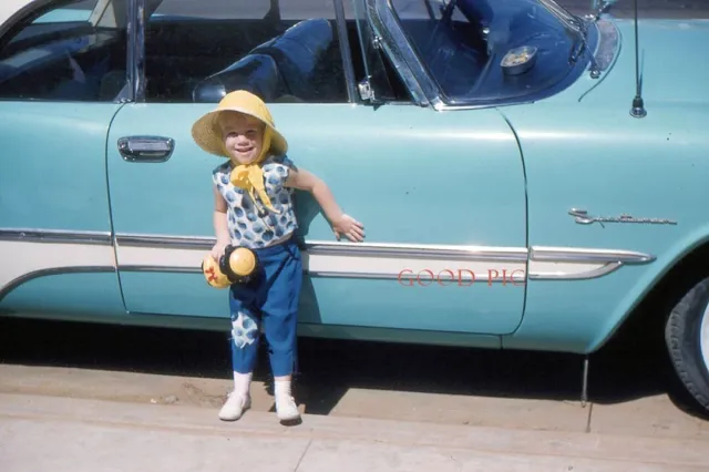 #L69- dd Vintage 35mm Slide Photo- Girl by a Car - 1960