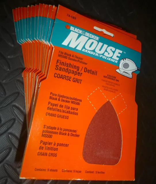 14 x 5-Pack Black & Decker 74-583 Mouse Finishing / Detail Sandpaper Course Grit