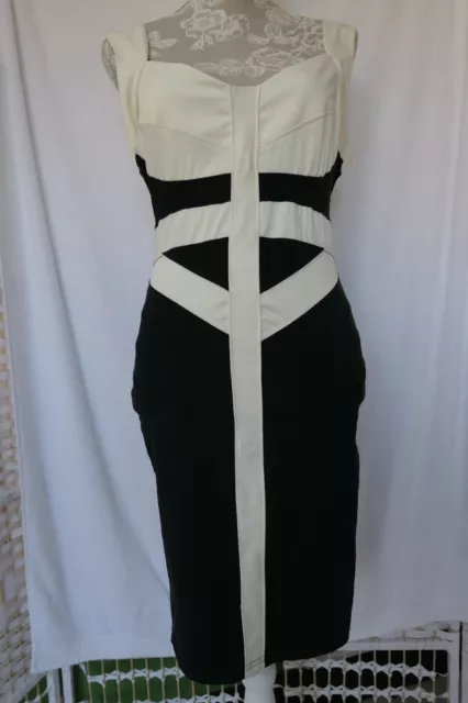 Jane Norman Black and Cream Straight Pencil Dress, Sleeveless, Size 14