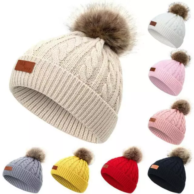 AU Baby Toddler Kid Knit Cute Fur Pom Bobble Winter Warm Hat Boy Girl Beanie Cap