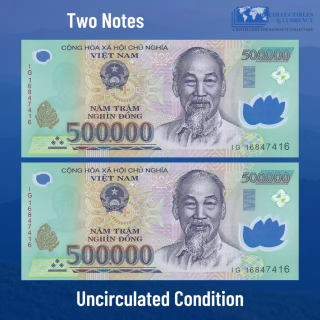 BUY 1 MILLION VIETNAM DONG = 2 x 500 000 Vietnamese Dong Currency - VND Banknote 3