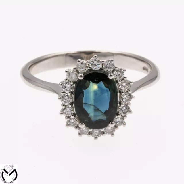 Anillo Oro Blanco 18KT 750 Con Zafiro Azul 1,85 CT y Diamantes 0,28 CT -foress