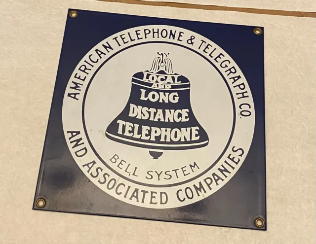Vintage AT&T Porcelain Sign American Telephone & Telegraph Co Bell System