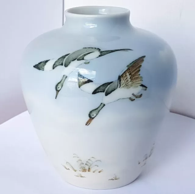 Jugendstil Porzellan Vase Enten handbemalt wohl Metzler & Ortloff um 1920 O15