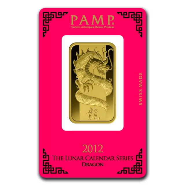 1 oz Pamp Suisse Year of the Dragon Gold Bar - In Assay Card - SKU #69642