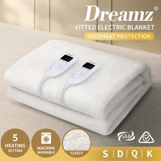 Dreamz 350GSM Electric Blanket Heated Fully Fitted Fleece Pad Washable ALL Size