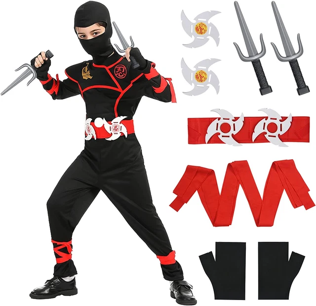 Vestito Ninja, Costume Da Ninja per Bambini Con Accessori Ninja in Plastica E Sc