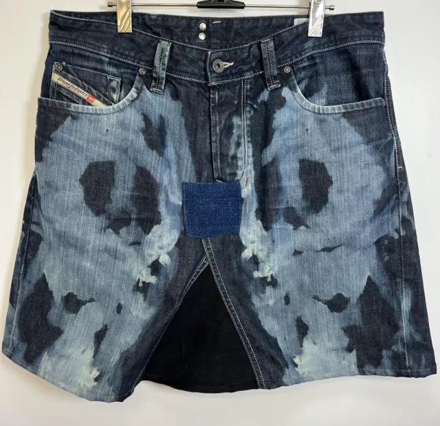 Diesel Women’s mini skirt reworked distressed tie-dye blue W34 inch /L19 inch