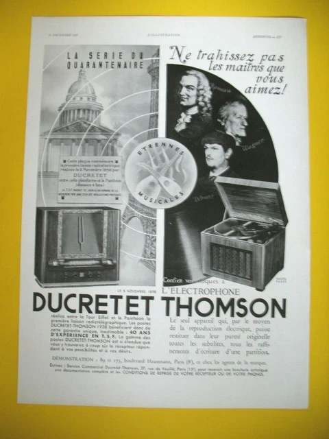Ducretet Thomson Electrophone Branch Wagner Debussy 1937 Press Advertisement