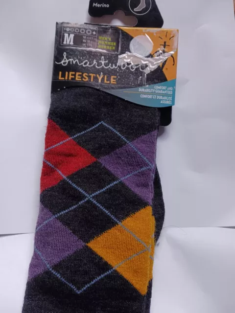 Smartwool socks men's diamond slim jim crew medium M med purple merino wool