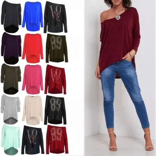 MAGLIONE DA DONNA Uno Spalla Scoperta Bardot Maglia Lagenlook Strati Top Largo EUR 12 94 PicClick IT