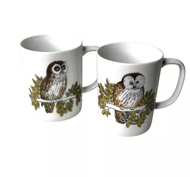 Fitz and Floyd Speckled Owls Coffee Mugs Cups Vintage Mid Century Modern