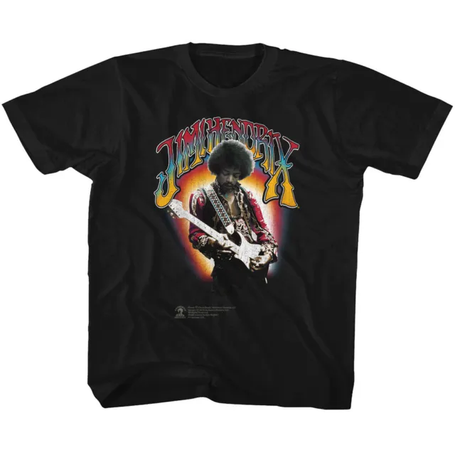 Jimi Hendrix Colorful Photo Playing Guitar Youth T Shirt Rock Music
