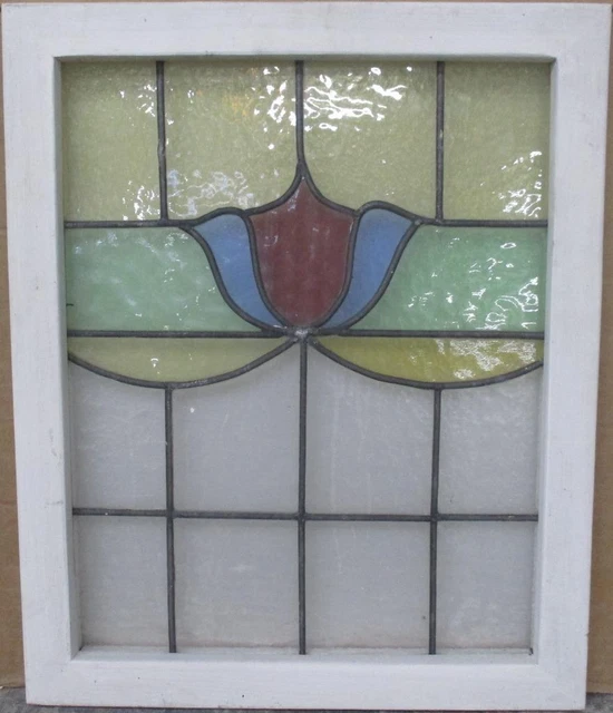 OLD ENGLISH LEADED STAINED GLASS WINDOW Cute Floral 17.25" x 20.75"