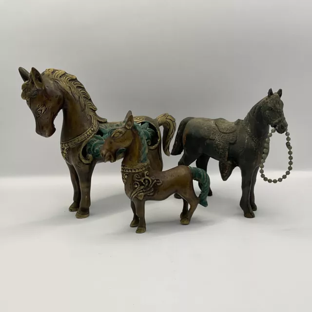 2x Brass and 1x Cast Iron Small Horse Figurines (K1) W#939