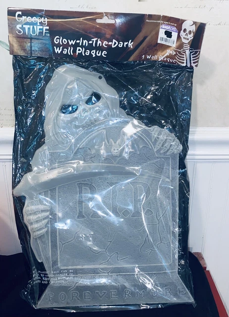 Vintage Halloween Tombstone Prop Decor Creepy Stuff Plastic Glow In Dark Ghost