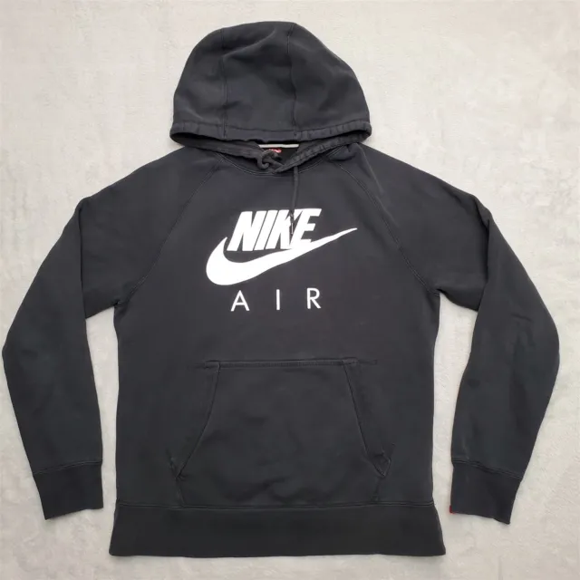 Nike Air Hoodie Mens Small Black pullover Sweatshirt Center Reflective Swoosh