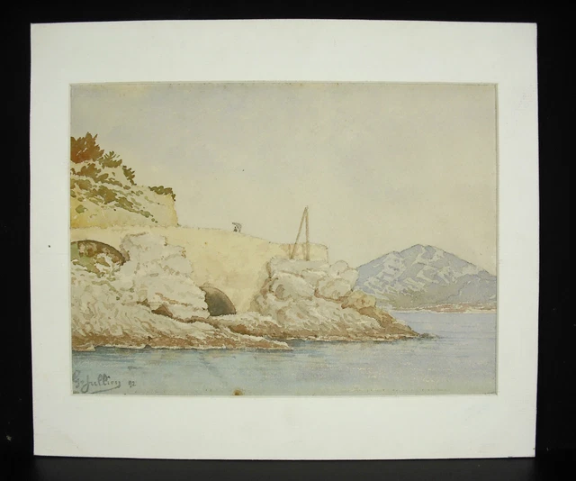 G Jullien 1892 Acuarela Original El Lado Mediterráneo Mar Mediterráneo