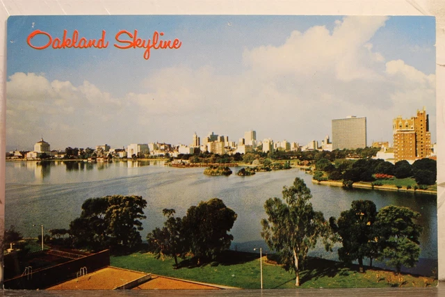California CA Oakland Lake Merritt Skyline Downtown Area Postcard Old Vintage PC
