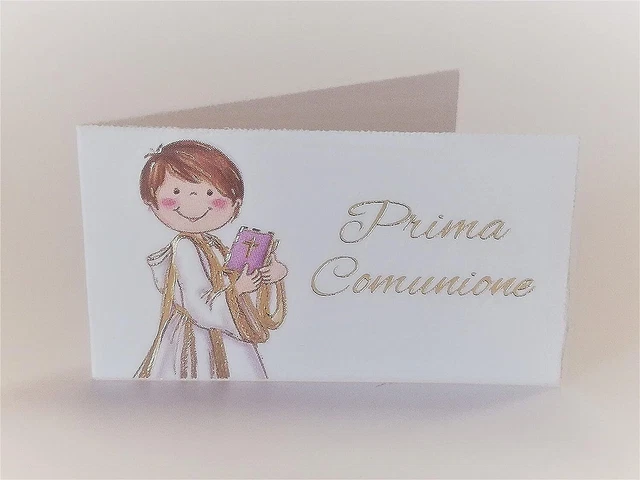 40 Bigliettini Bomboniera Per Santa Comunione In Cartoncino Rosso Pretagliati, Formato 9x4,5x2,5 Cm, Pronti Per La Stampa - 2