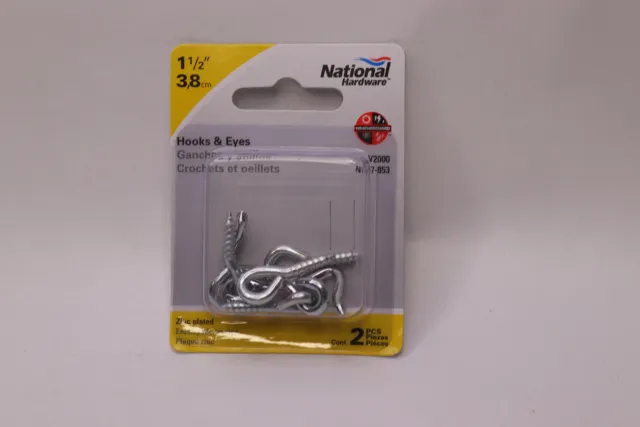 (2-Pk) National Hardware V2000 Hook and Eye Zinc Plated Steel 1-1/2" N117-853