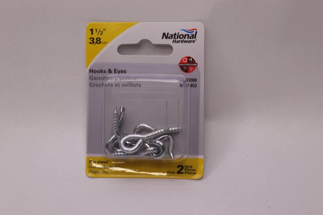 (2-Pk) National Hardware V2000 Hook and Eye Zinc Plated Steel 1-1/2" N117-853
