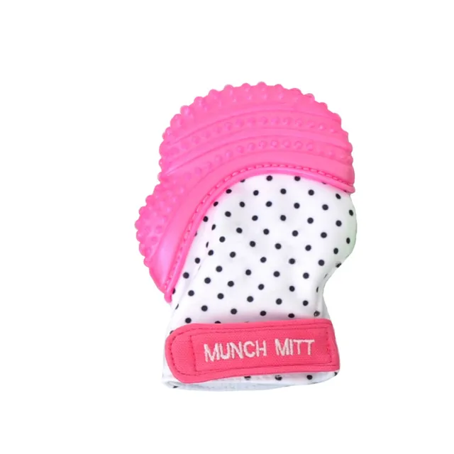 Malarkey Kids Munch Mitt Baby Teething Chew Mitten Gloves Silicone Pink Dots