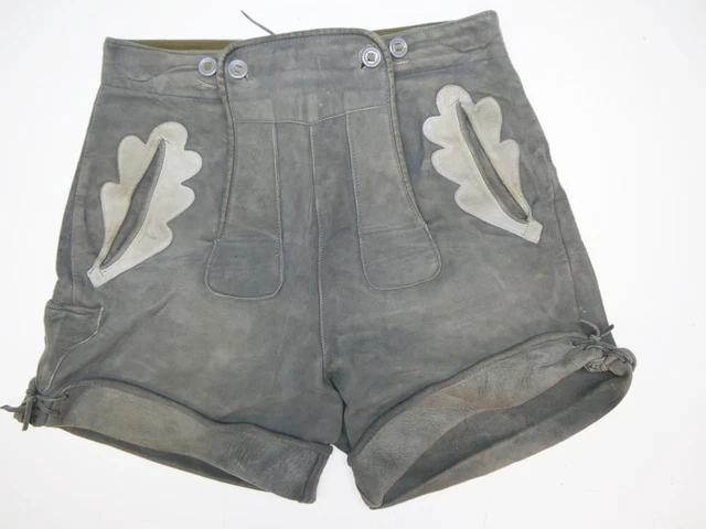Pantaloni corti in pelle vintage anni 70/80 DDR con salopetta foglia di quercia grigio belli morbidi taglia 48