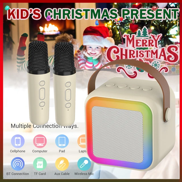 Mini Karaoke Machine for Kids Portable Bluetooth Speaker & 2 Microphone with LED