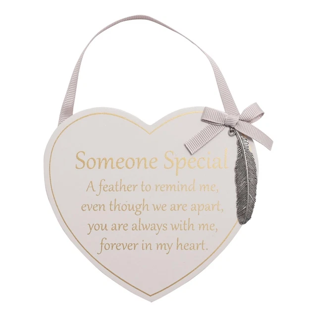 Madera Corazón Memorial Colgante Placa Con Pluma Accesorio - Someone Especial