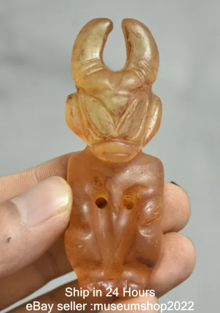 3.2 " Old Chinese Hongshan culture Red Crystal Carving Sun God Pendant